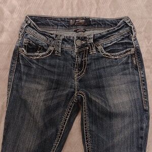 Silver Jeans Womens 26 (26x32) Blue Mod Rise Suki Super Skinny Embroidered